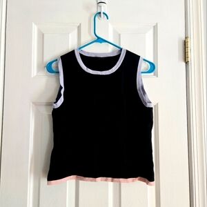 Chic Black Sleeveless Top with Pink & Purple Trim